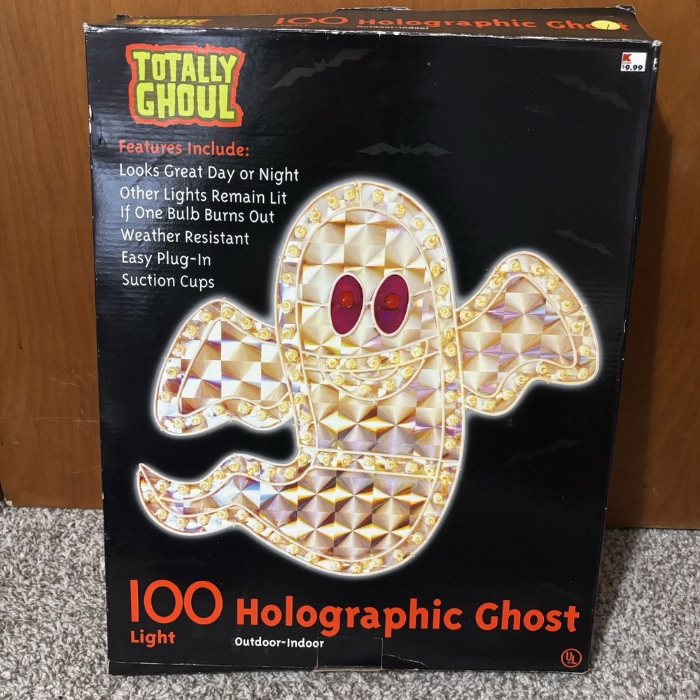 Vintage Totally Ghoul Halloween 100 Light Holographic Ghost Hanging Decor 18"x14